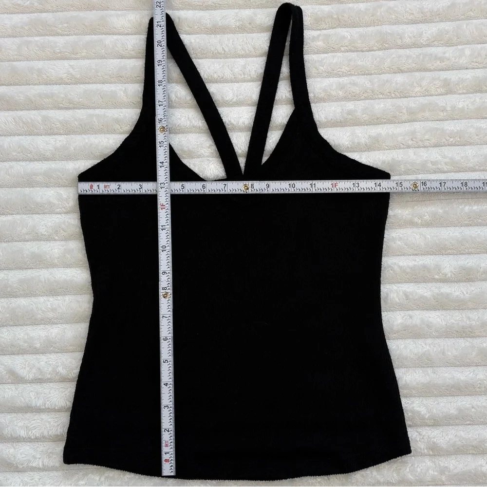 FREE PEOPLE Intimately Black Ribbed V-Neck Tank Top Strappy Back Size M - Picture 8 of 8